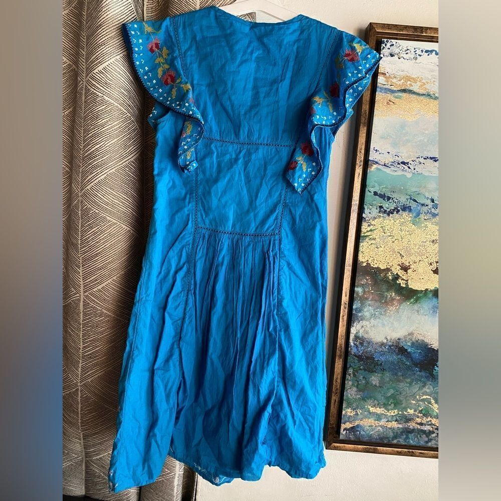 Monsoon Prue Embroidered Mini Dress Blue Lined 100% Cotton Ruffle Sz Small - Picture 8 of 15